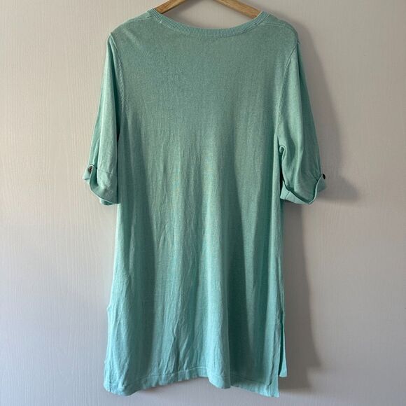 J Jill Womens Knit Tunic Linen Blend Split Neck Half Sleeve Sweater Top Sz Large - Picture 4 of 7